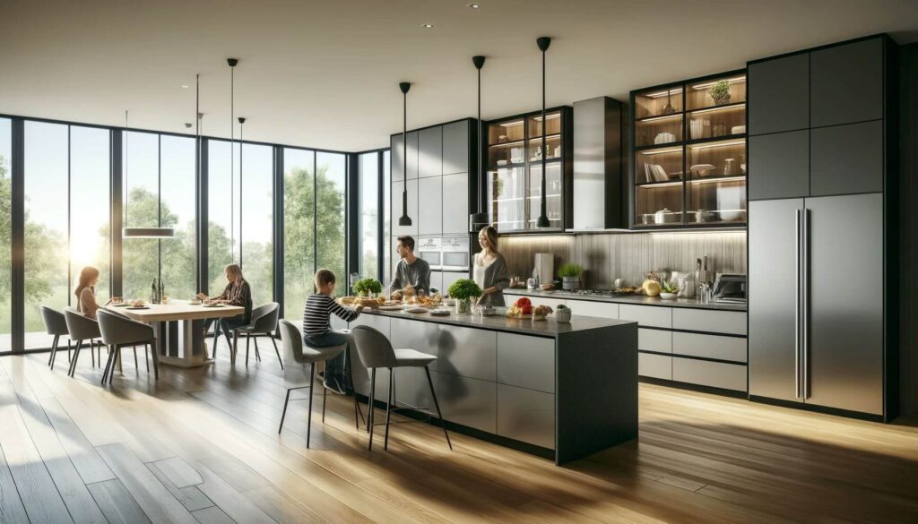 Modern spacious kitchen with granite countertops