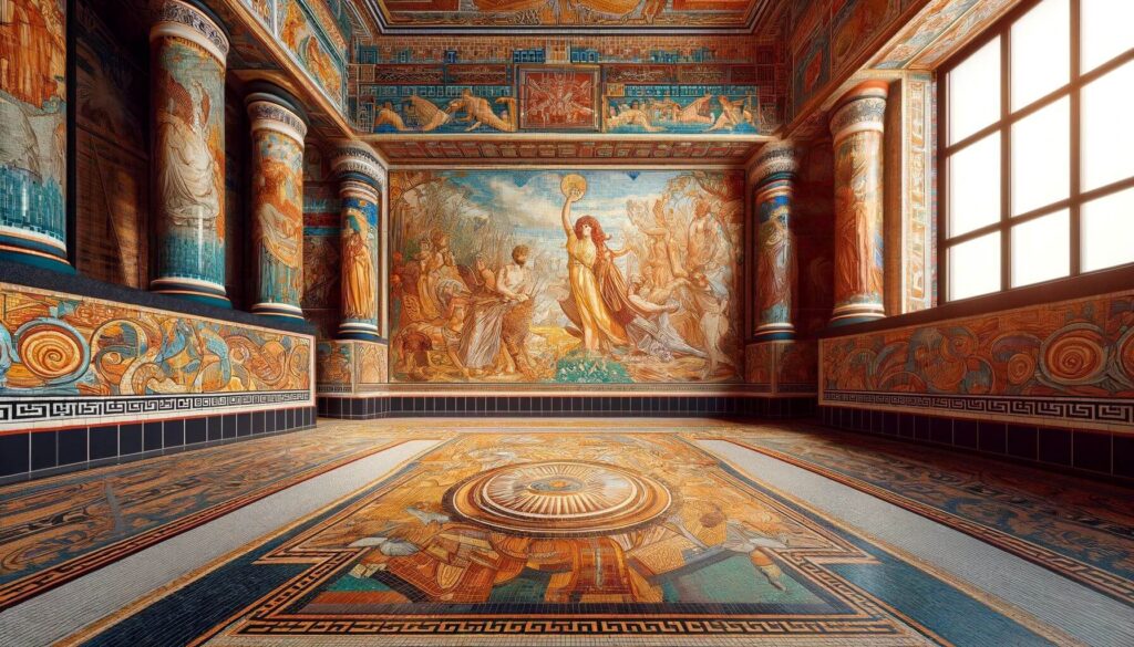 Mosaic tiles are a hallmark of Greek-inspired interior design