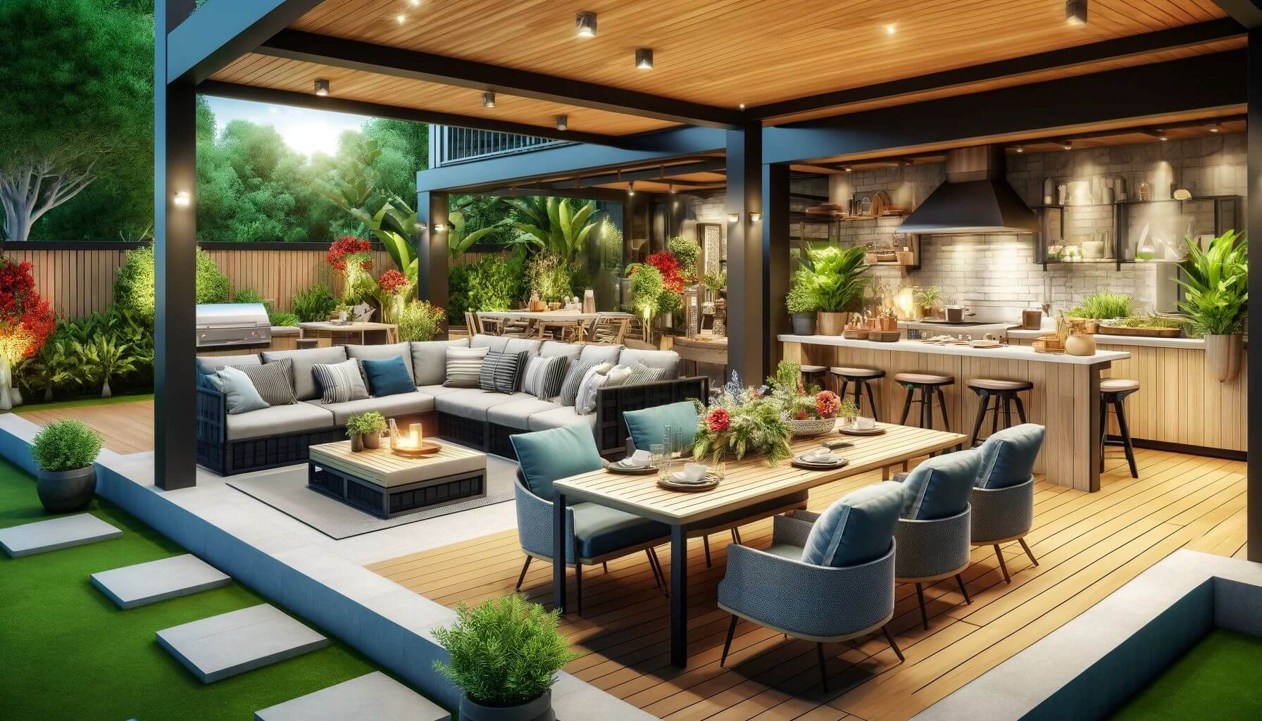 Outdoor Entertaining Area with Kitchen and Seating
