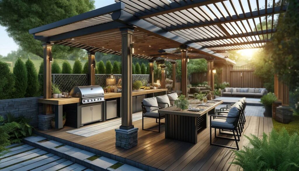 Pergola design with Kitchen and Dining Integrations
