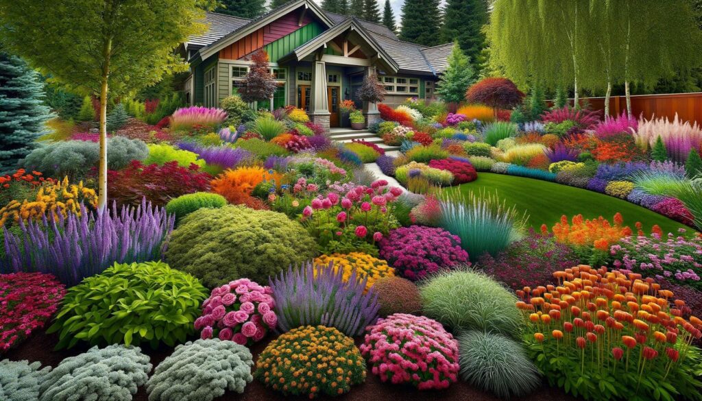 Seasonal garden colors with a mix of annuals and perennials