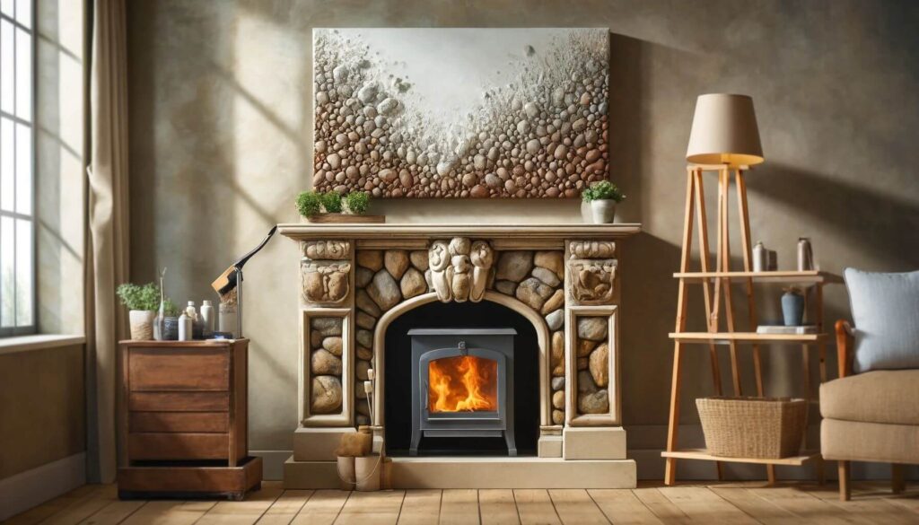 Sponge WhiteWash stone fireplace