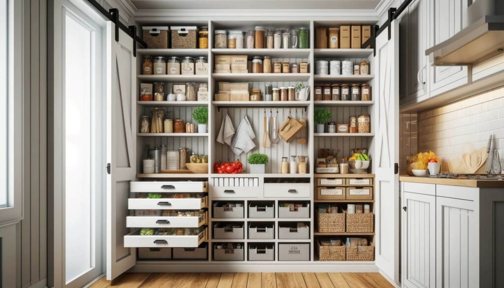 Walk-in pantry design in a kitchen
