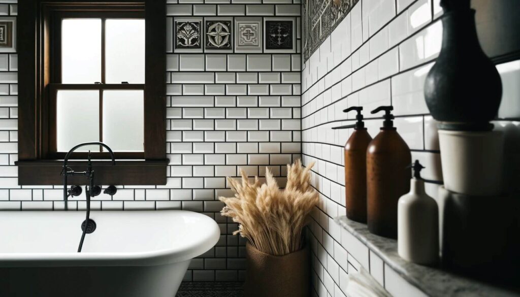 White subway tiles with dark grout