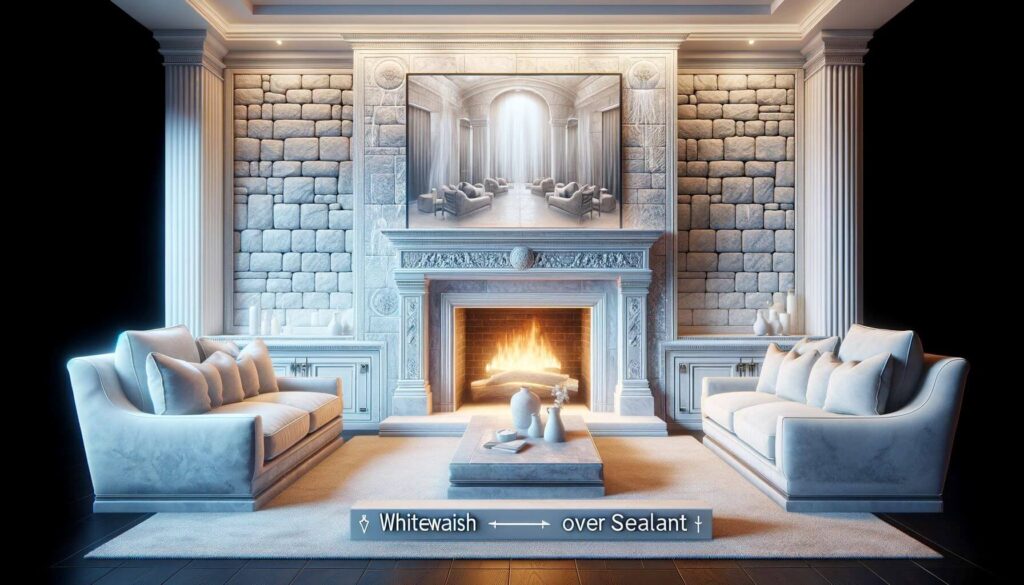 Whitewash Over Sealant stone fireplace