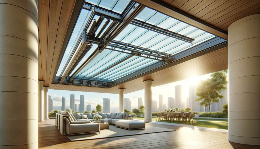 luxurious pergola with a retractable glass roof