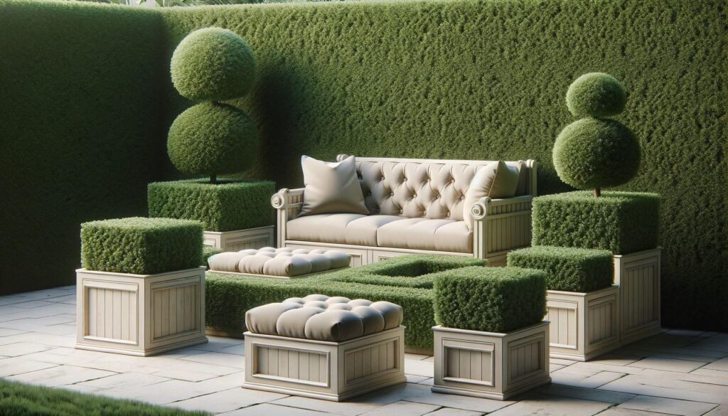 A sophisticated garden with boxwood hedges