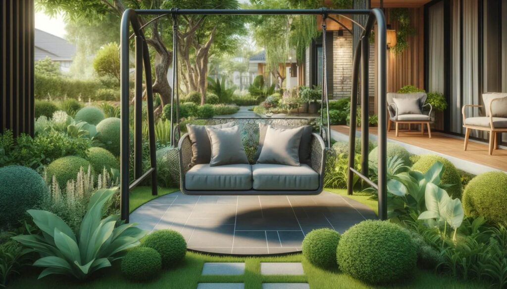 A swing bench for a playful touch and added relaxation in your patio.
