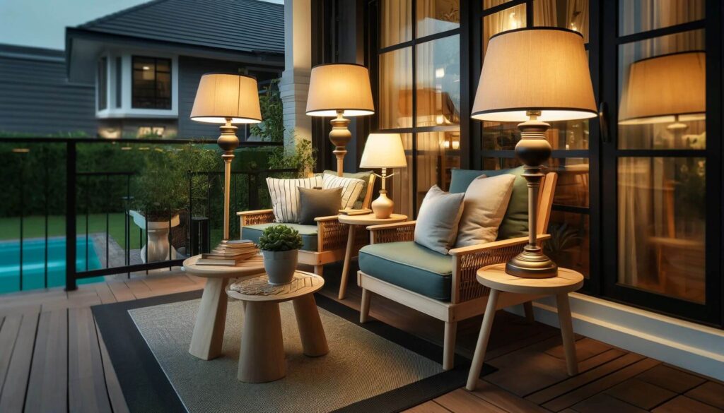 Add outdoor-rated floor lamps to corners of your patio