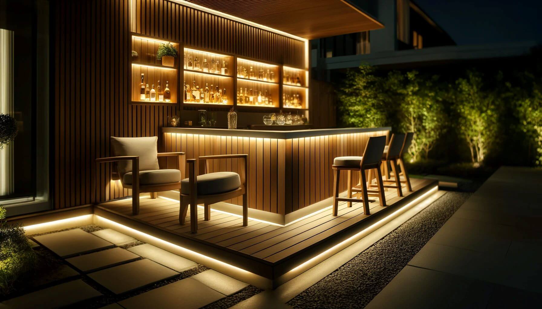 Bar Lighting Under-counter lights enhancing an outdoor bar area