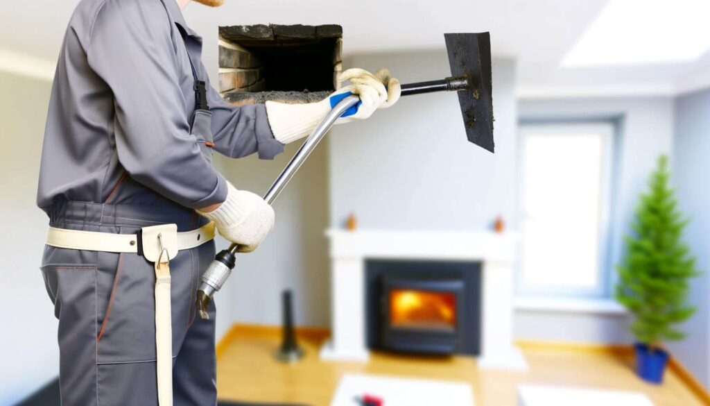 Chimney sweep Technician clean a chimney