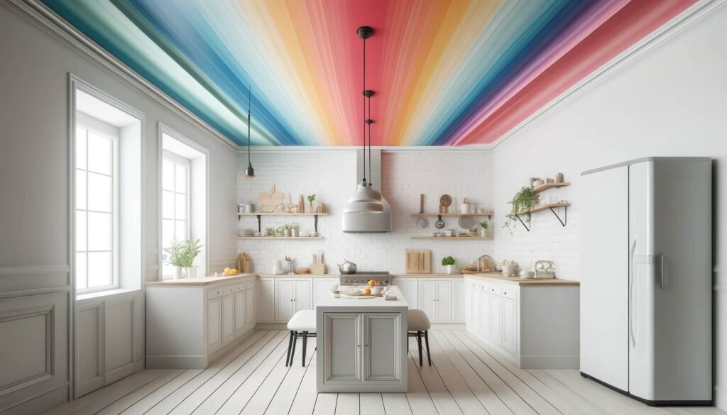 Colorful Ceiling to Decorate a White Kitchen
