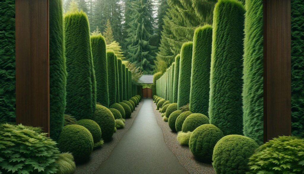Create Privacy with Hedges driveway lined with tall, dense hedges for privacy
