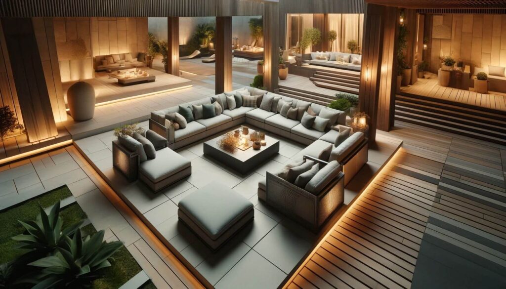 Create a luxurious seating area with modular sectional sofas that can be rearranged in your patio.