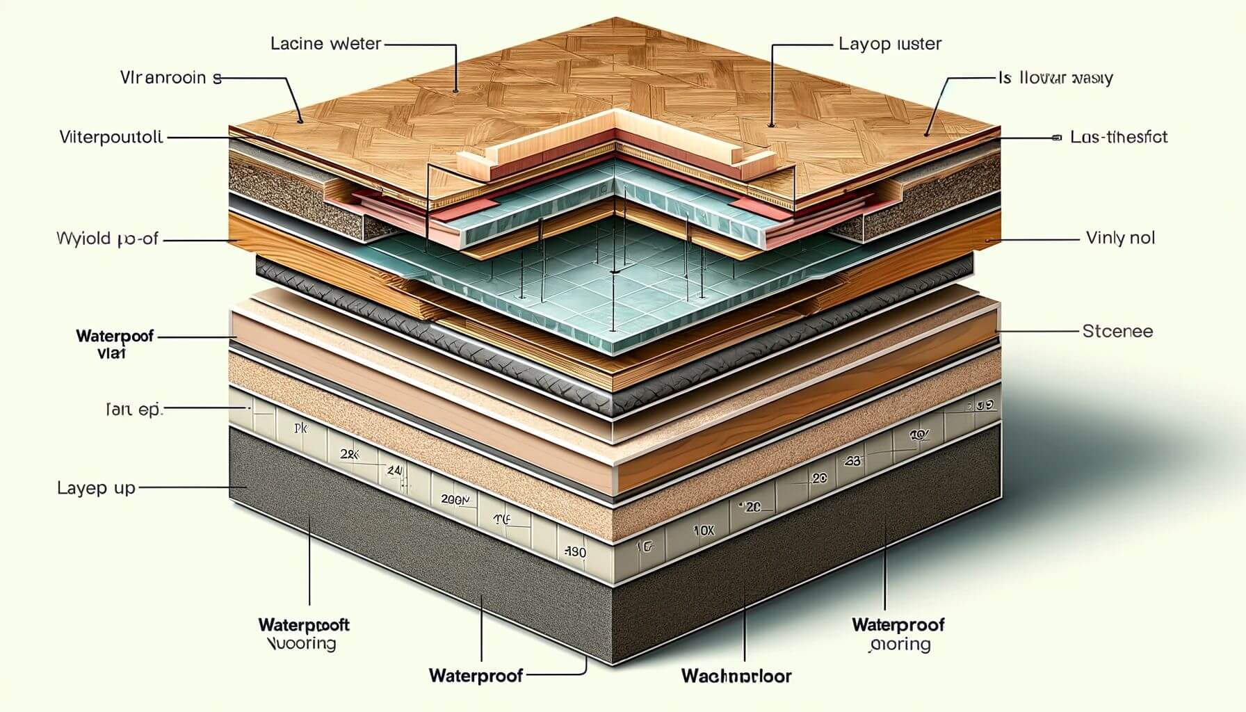 Cross section view of Different thicknesses of waterproof flooring