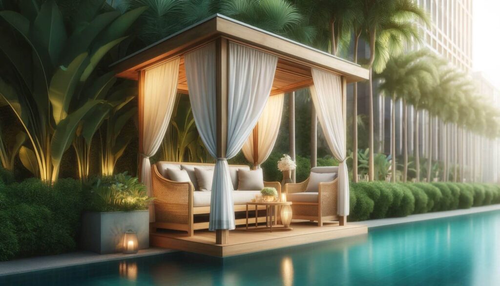 Design a small cabana with Polywood furniture for a private retreat in your patio