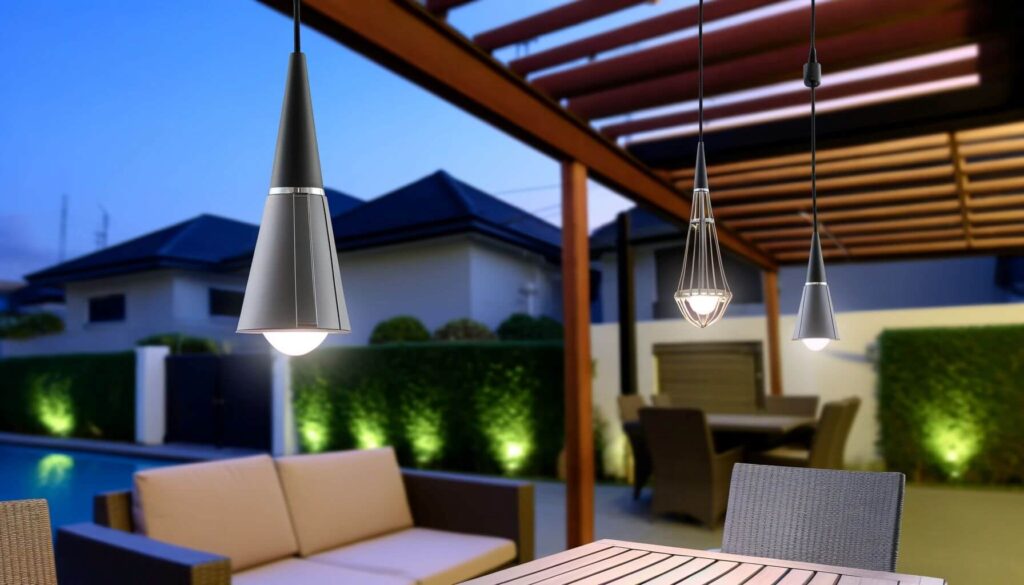 Hang pendant lights from a pergola or patio cover