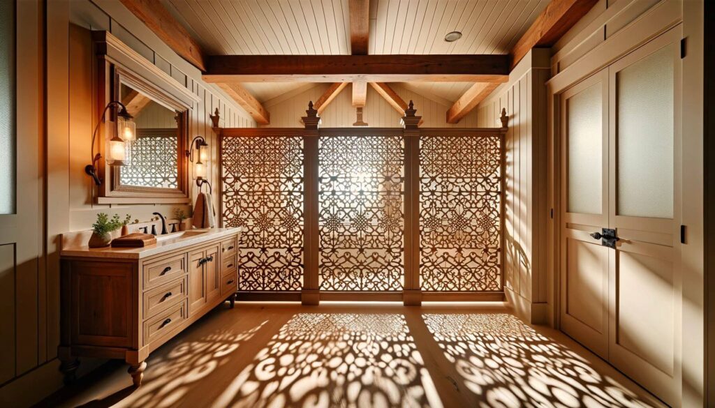 Master bathroom with decorative lattice work
