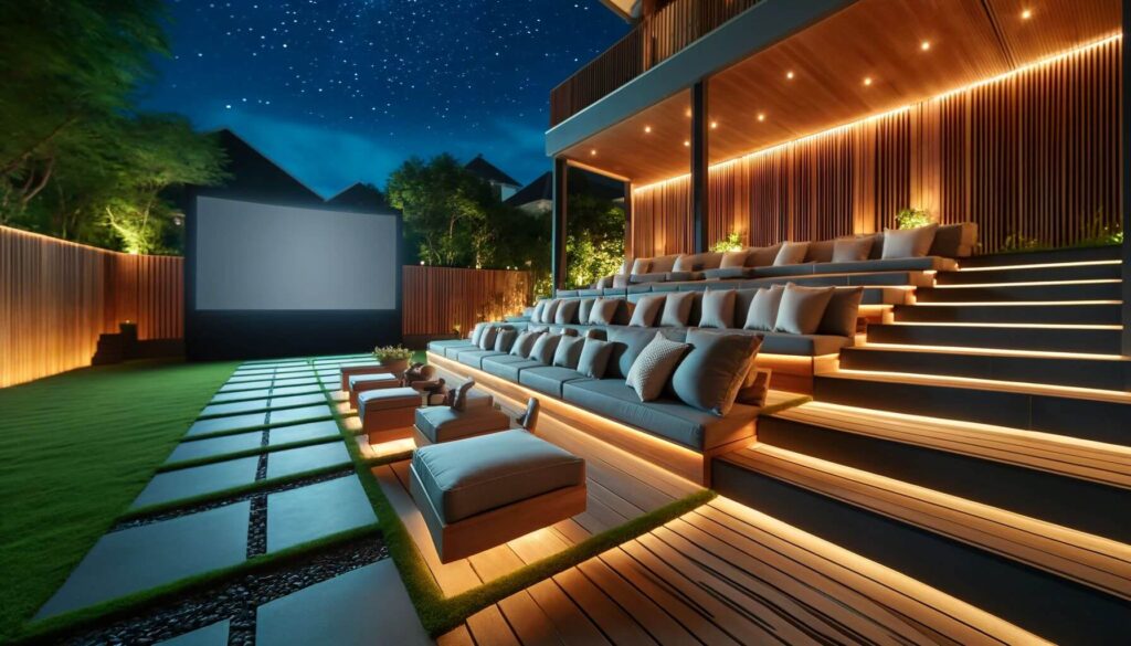 Outdoor Theater with Polywood seating for movie nights under the stars in your patio
