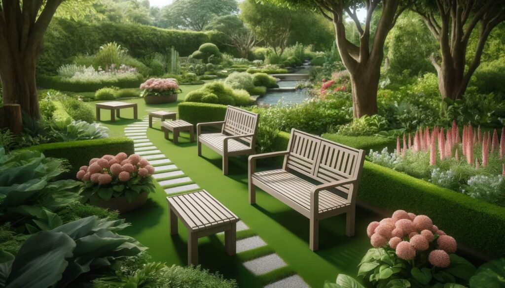 Place garden benches around your landscape for decorative seating in your patio