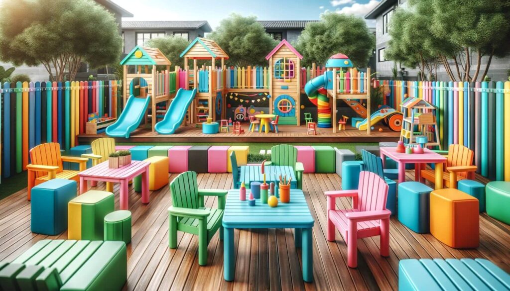 Set up a kid-friendly zone with Polywood chairs and tables in your patio