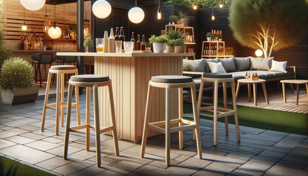 Set up an outdoor bar area with high stools and a Polywood bar table in your patio.