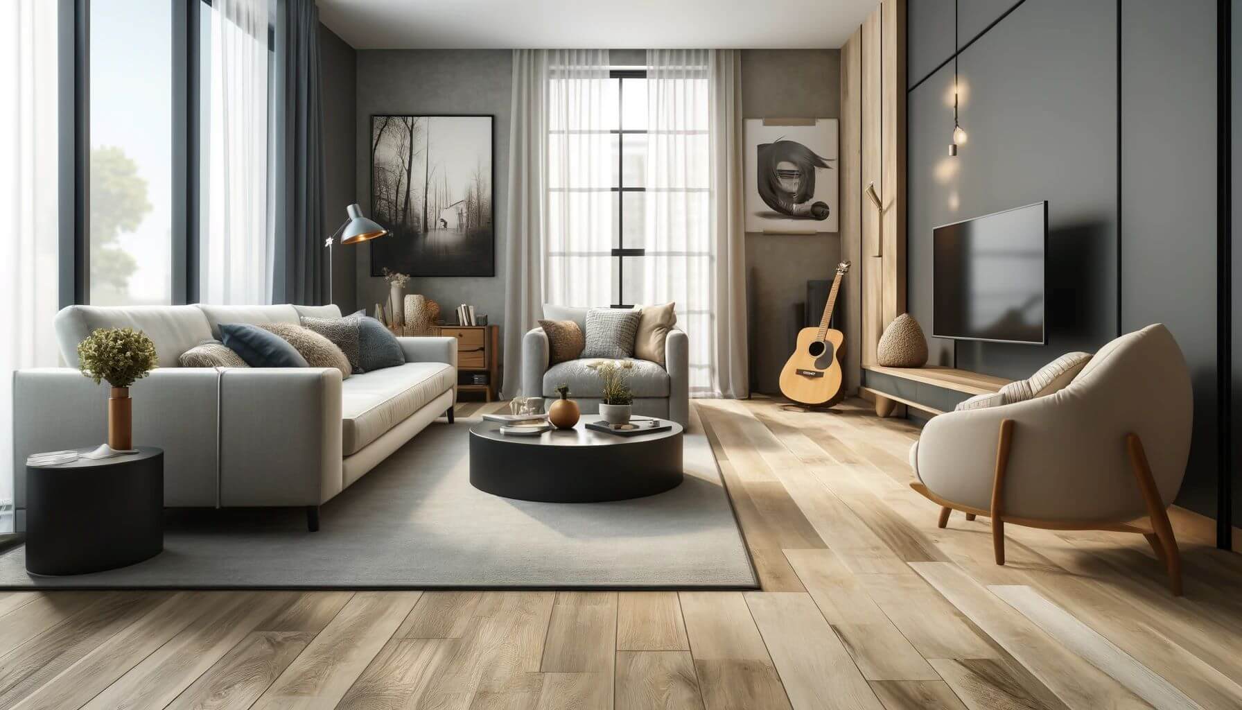 Urban Living Room with Water-Resistant Flooring
