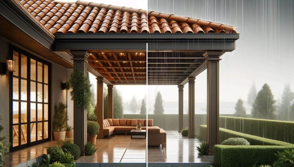 A Pergola Design for Terrace with a classic terracotta tile roof