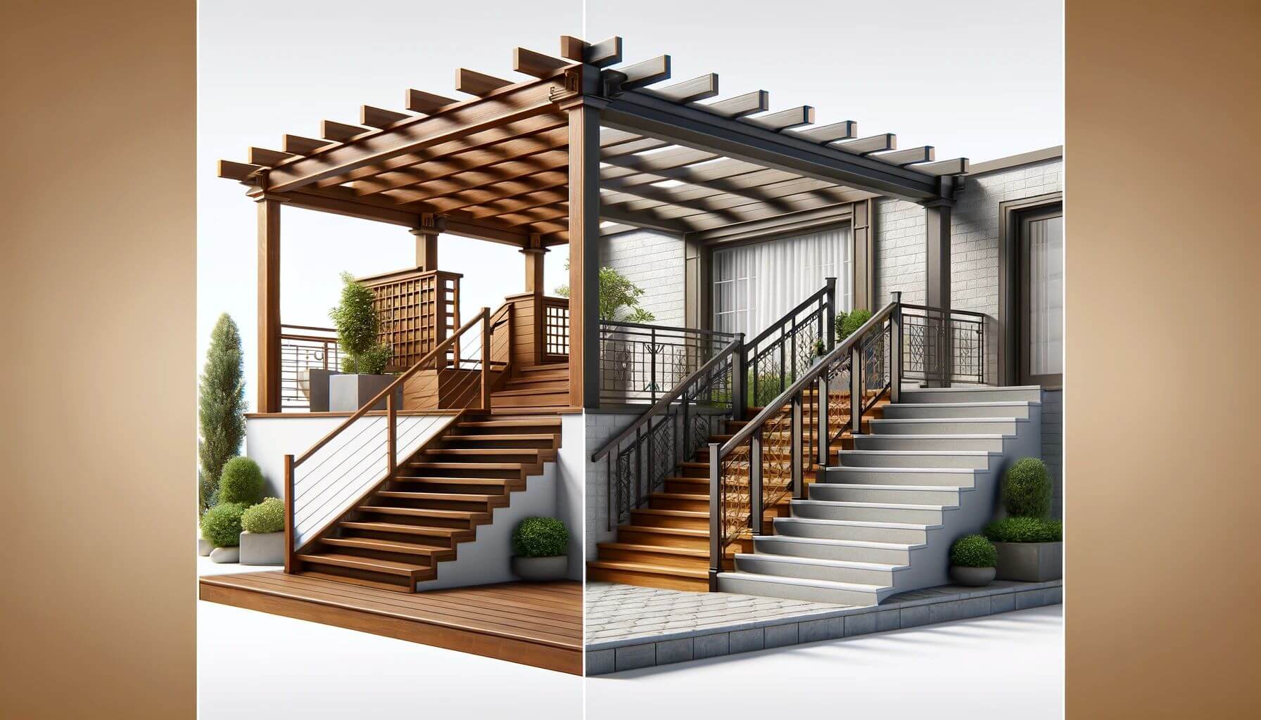 A Pergolas for Every Staircase integrated with staircase materials for a cohesive look