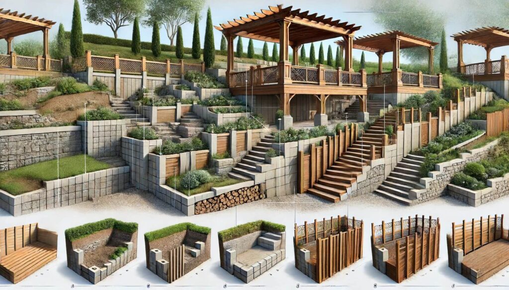 Use of retaining walls in pergola designs on steep slopes