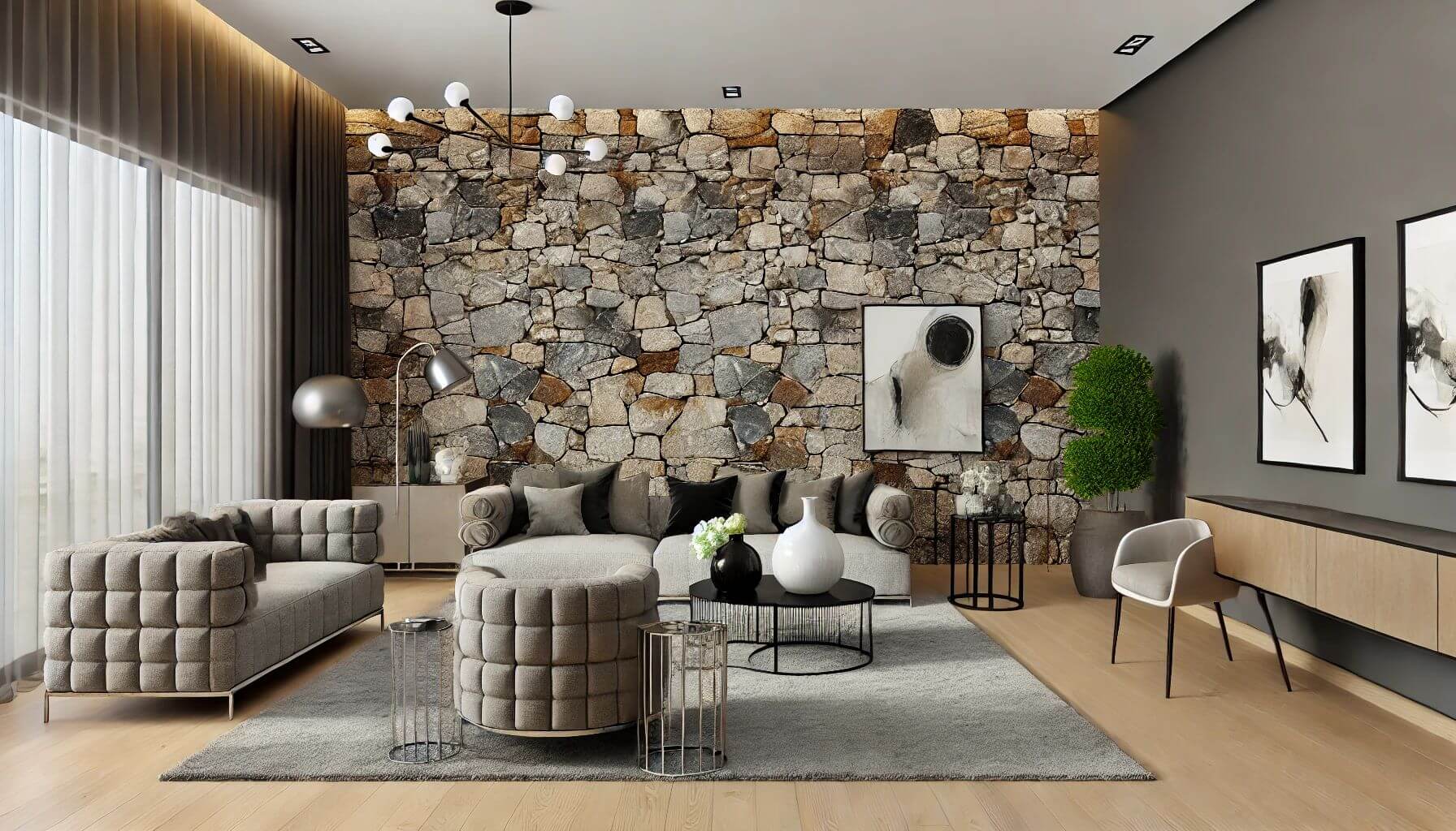 Interior stone wall design for living room: how to elevate your space