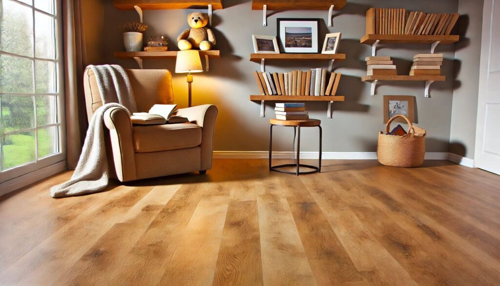 A cozy reading nook Foxtail Oak waterproof laminate flooring