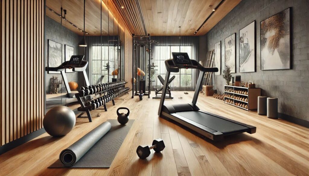 A stylish home gym waterproof laminate flooring