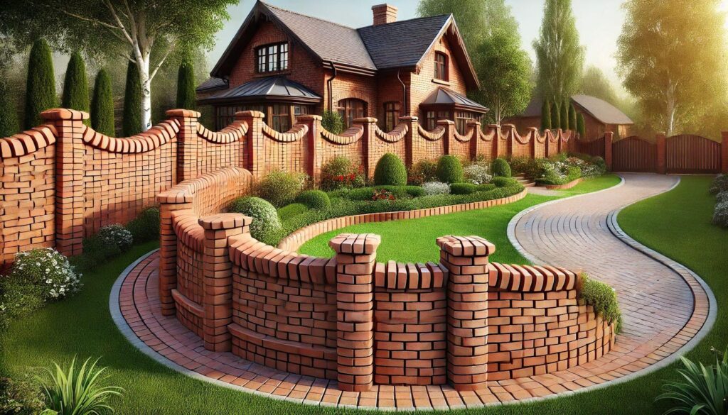 Curved brick wall fence