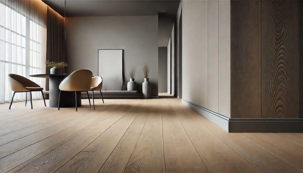 Flat stock baseboards Oak laminate flooring For a minimalist and contemporary look