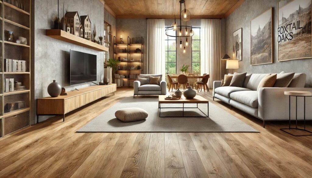 Foxtail Oaks Waterproof Laminate flooring in A spacious living room