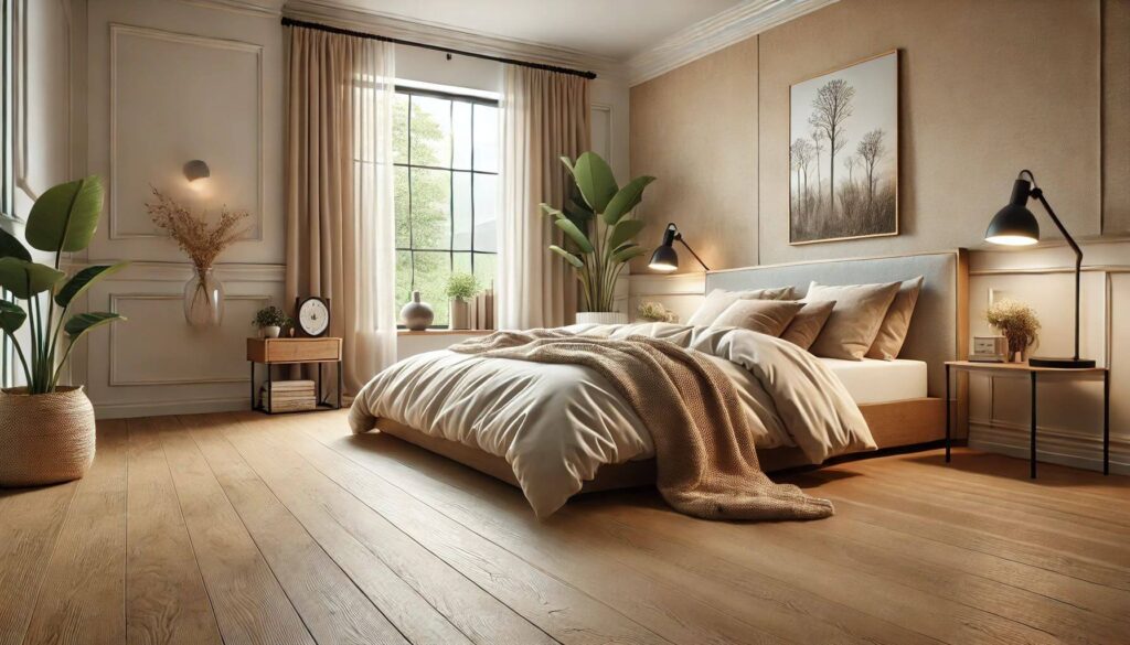 Foxtail Oaks Waterproof Laminate flooring with a warm in bedroom