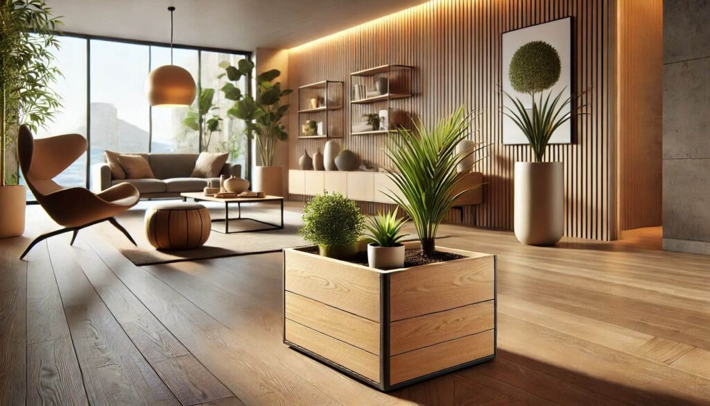 Indoor space featuring stylish planter boxes constructed from Foxtail Oak laminate