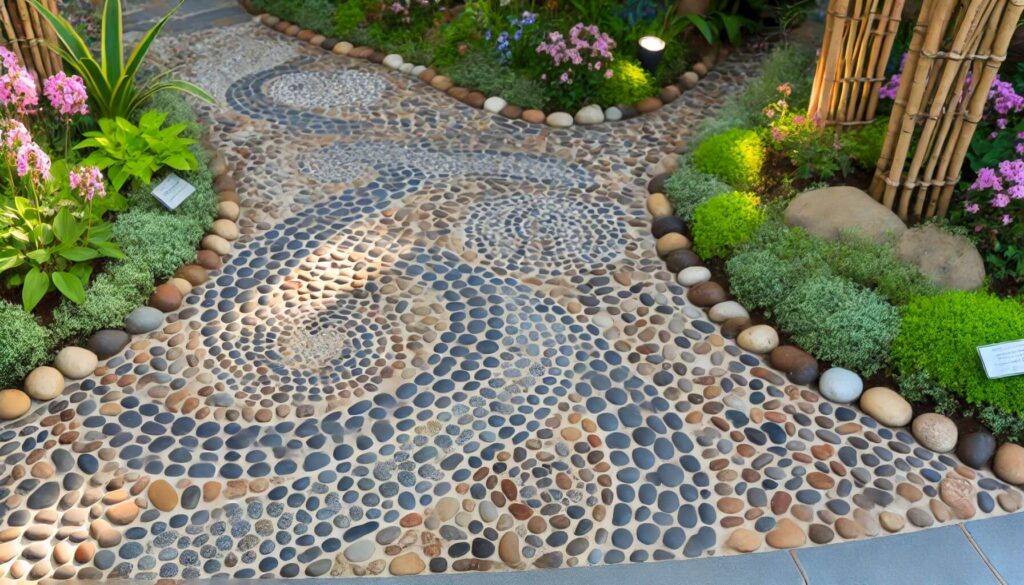 Enhancing Garden Pathways with mojave tumbled pebble mosaic flooring