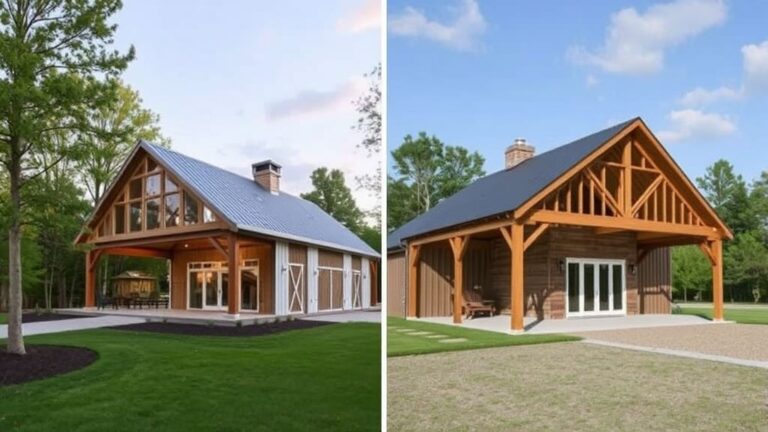 6 Best Designs for Modern Outdoor Barn Structures in a side by side image