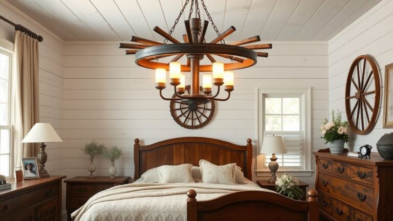 A wagon wheel chandelier Country Farmhouse ceiling light fixtures for your bedroom