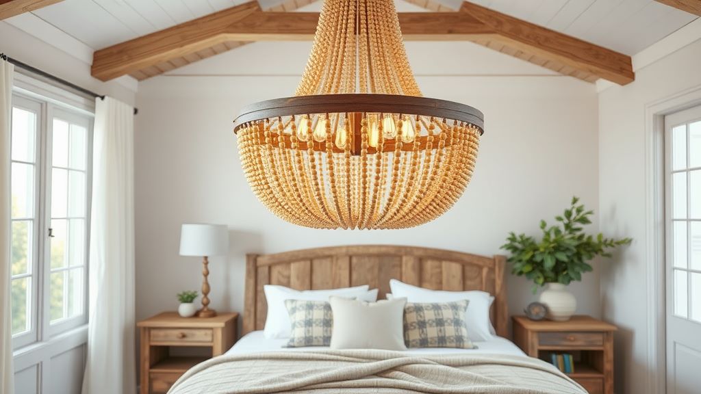 A wooden bead chandelier Country Farmhouse ceiling light fixtures for your bedroom