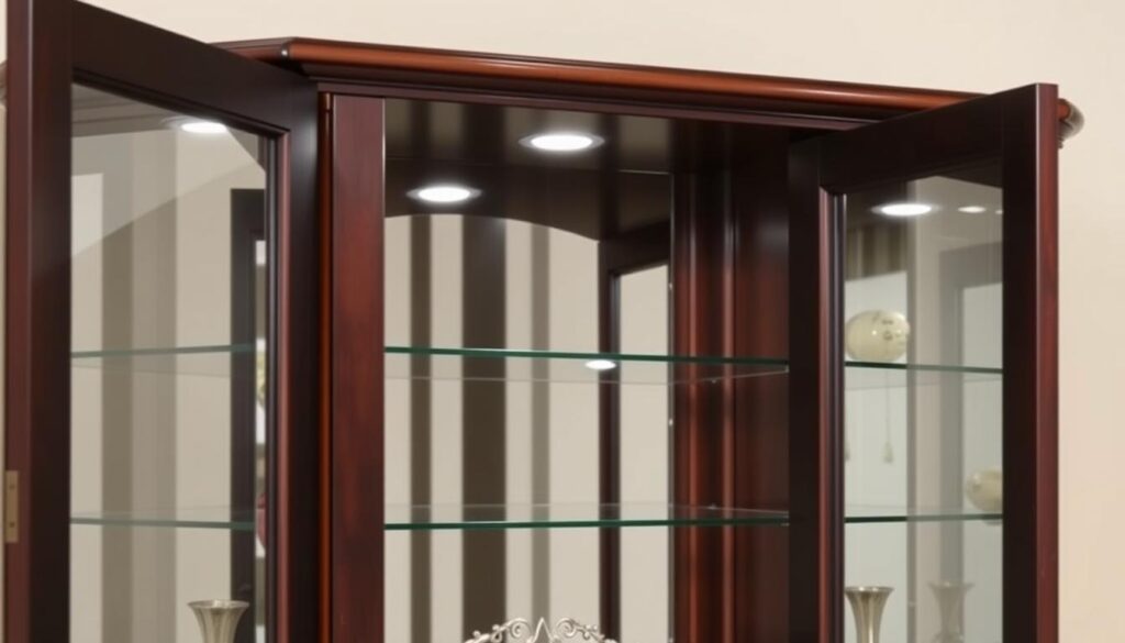 Adjustable shelf height in curio cabinet