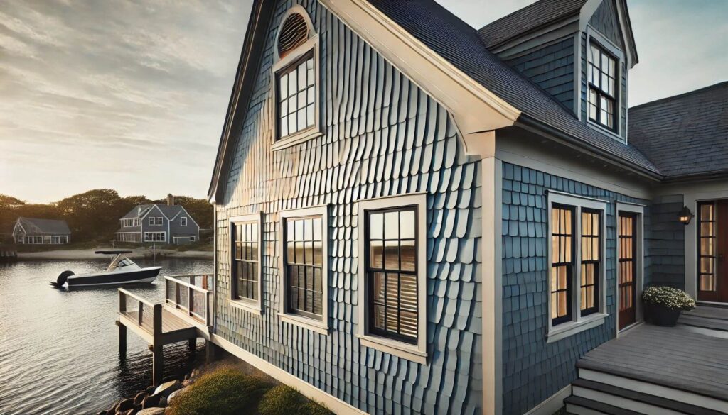 Blue-gray Dutch lap siding