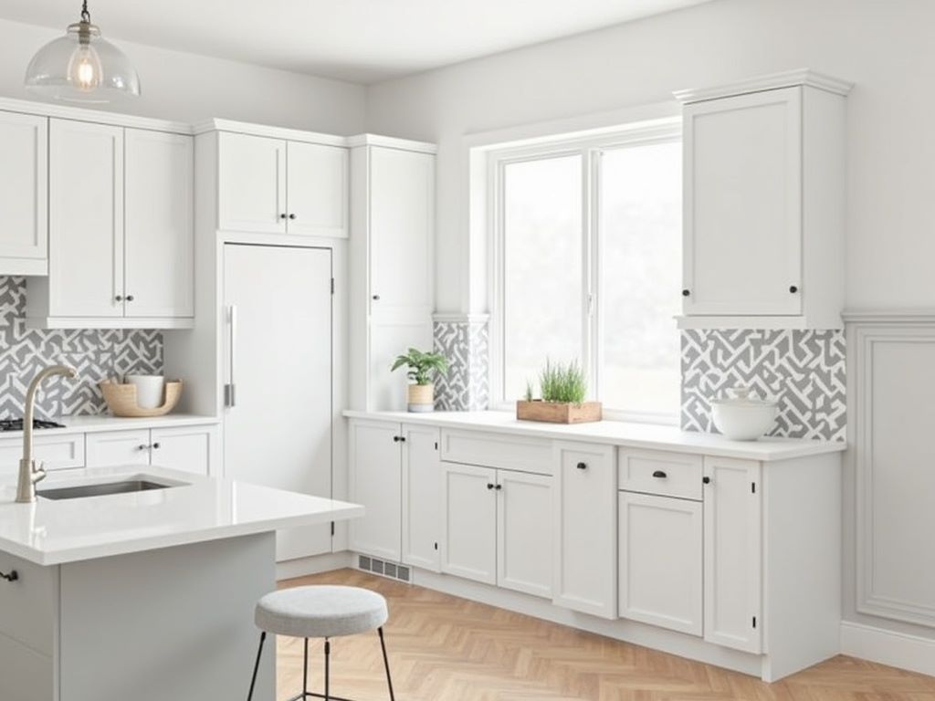 Board and Batten Wainscoting in geometric pattern in modern kitchen.