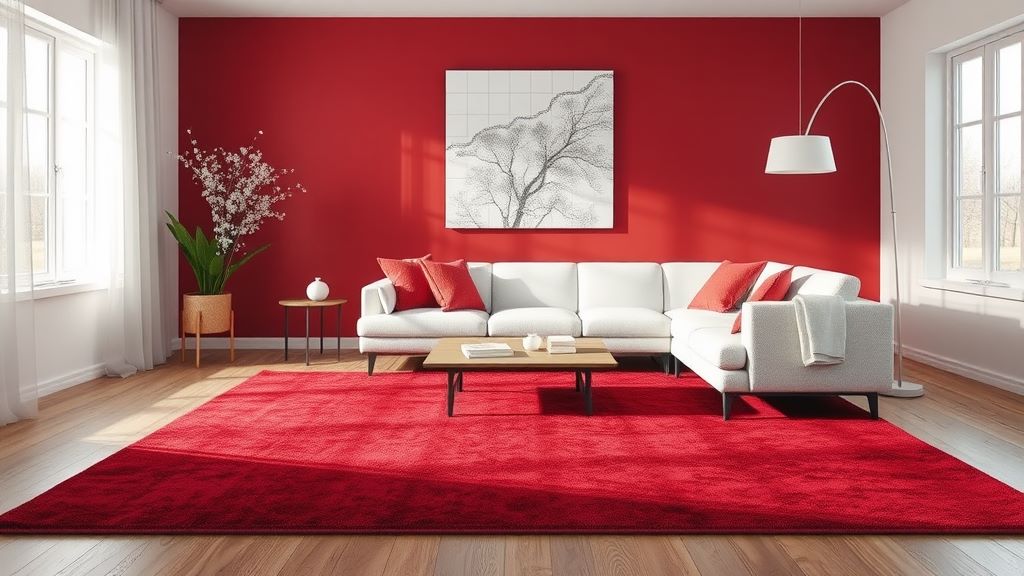 Deep red rug to pair with a white couch