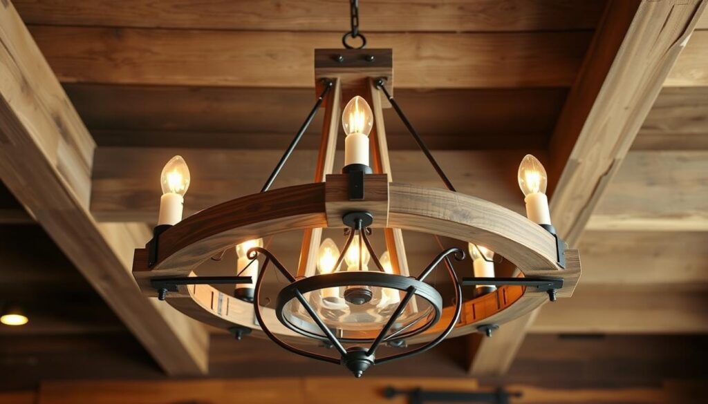 Farmhouse style chandelier with geometric shapes