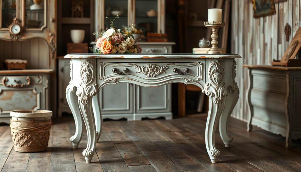 French Provincial desk with carved edges