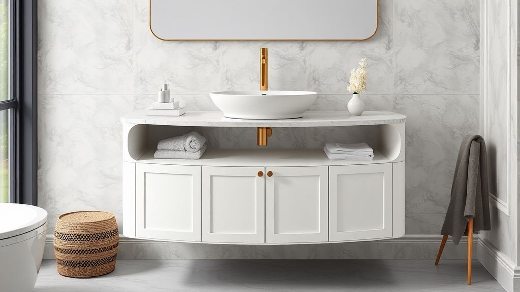 Luxury bow front floor mount vanity