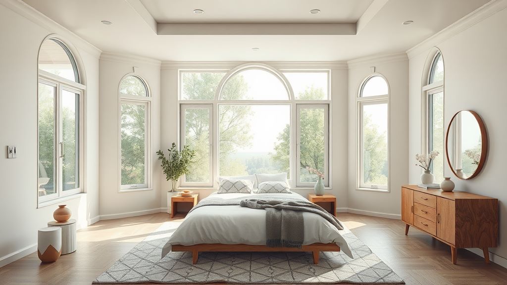 Play with Shapes and Patterns of bedroom Asymmetrical windows